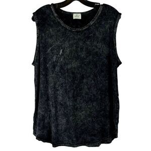 Blue Buttercup Black Vintage Look Mineral Washed Sleeveless Tank Top Medium